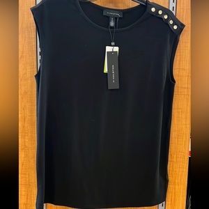 Nwt H Halston black top with gold buttons sleeveless